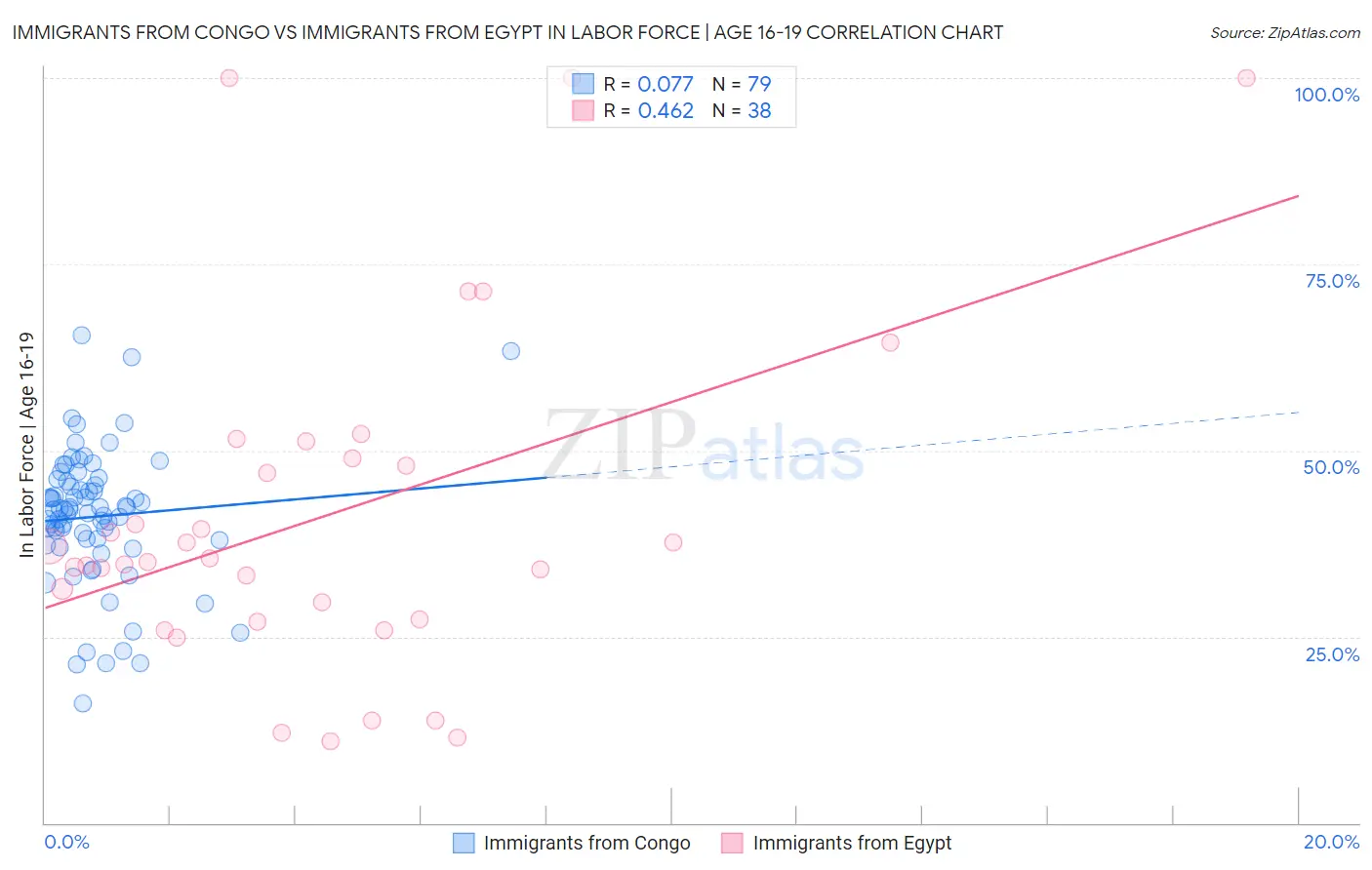 Immigrants from Congo vs Immigrants from Egypt In Labor Force | Age 16-19