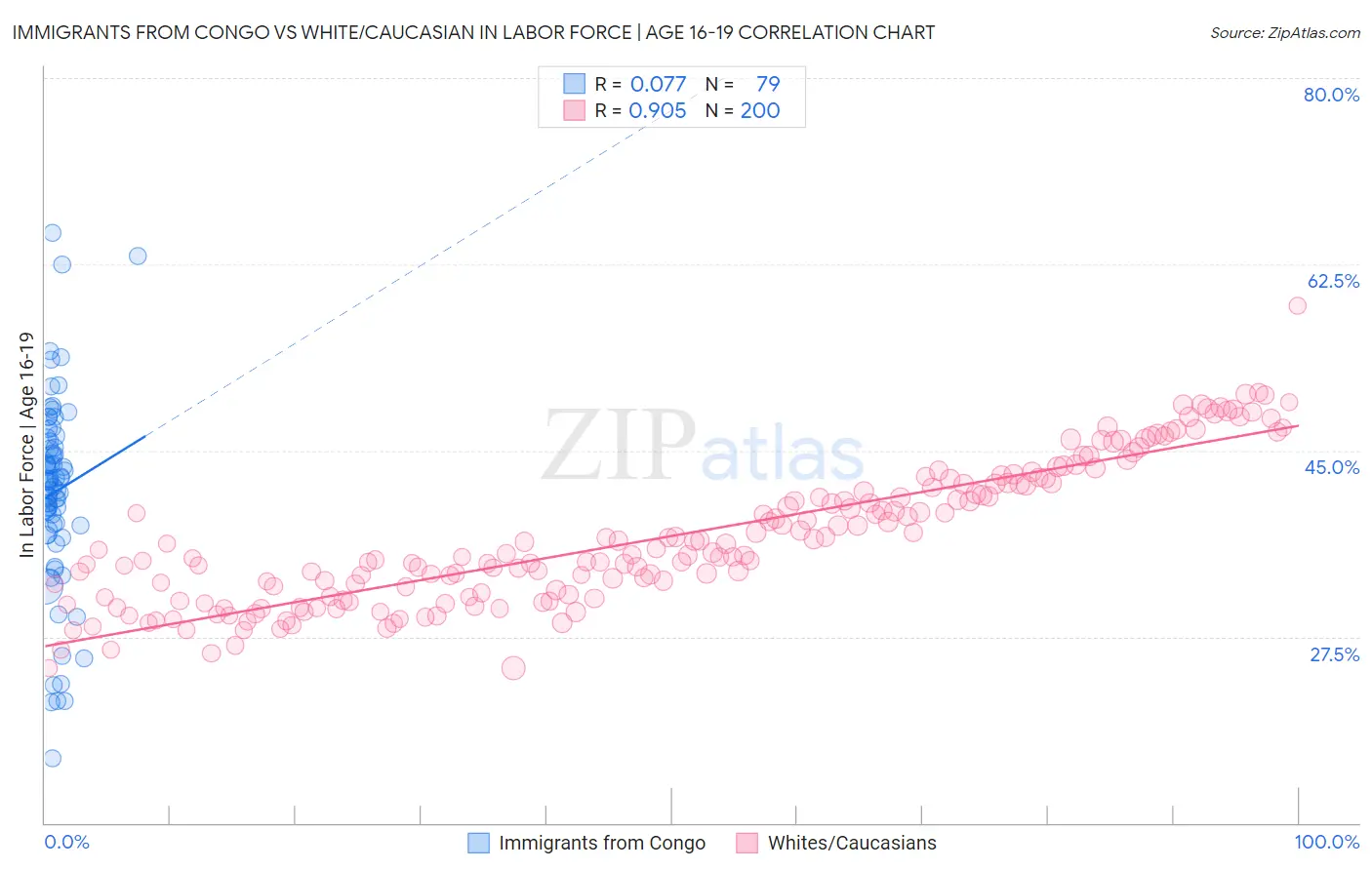 Immigrants from Congo vs White/Caucasian In Labor Force | Age 16-19