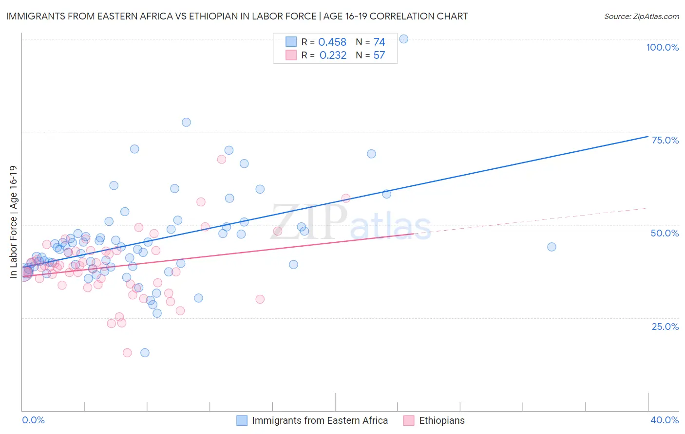 Immigrants from Eastern Africa vs Ethiopian In Labor Force | Age 16-19