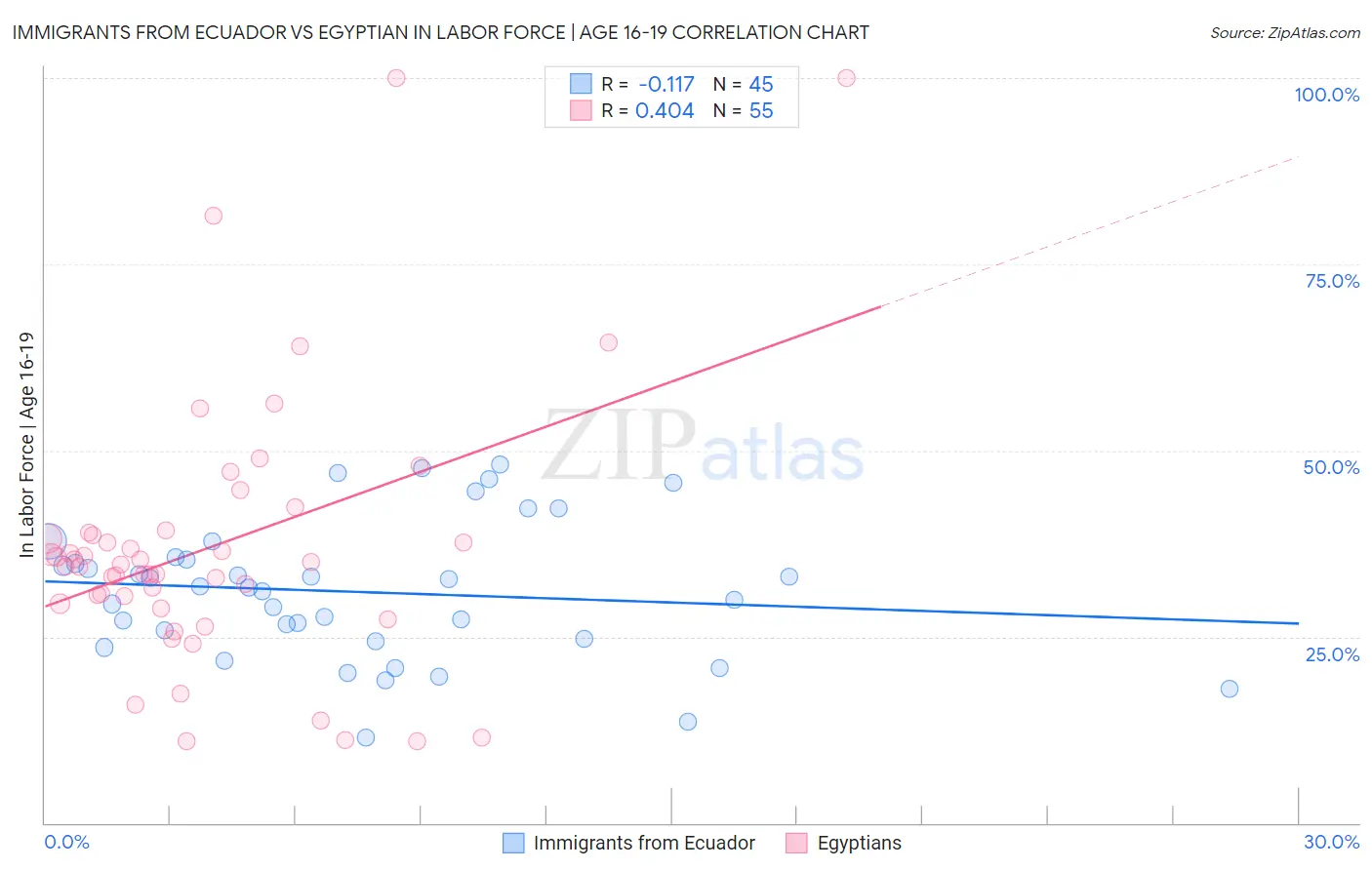 Immigrants from Ecuador vs Egyptian In Labor Force | Age 16-19