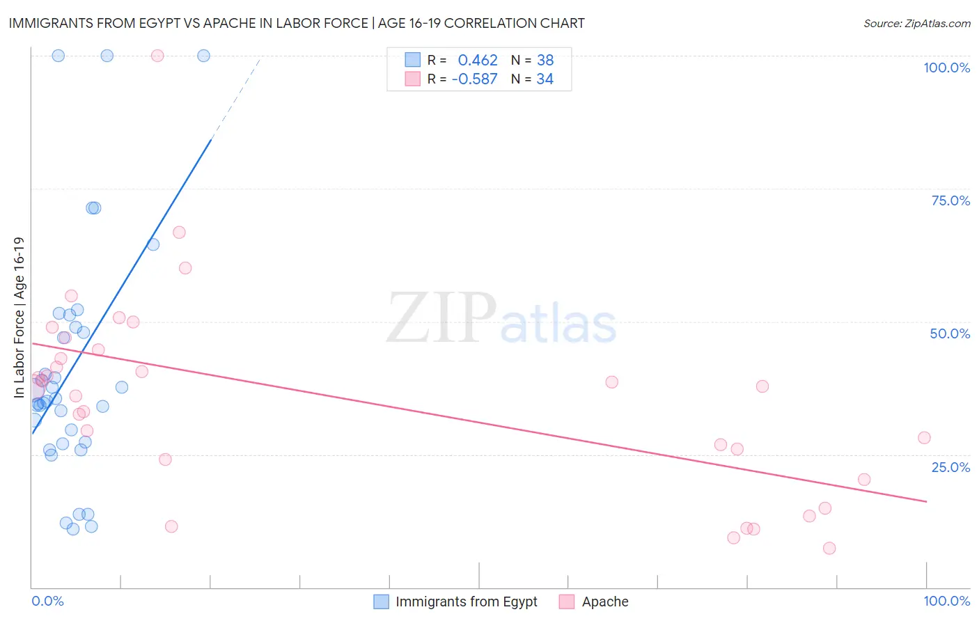Immigrants from Egypt vs Apache In Labor Force | Age 16-19