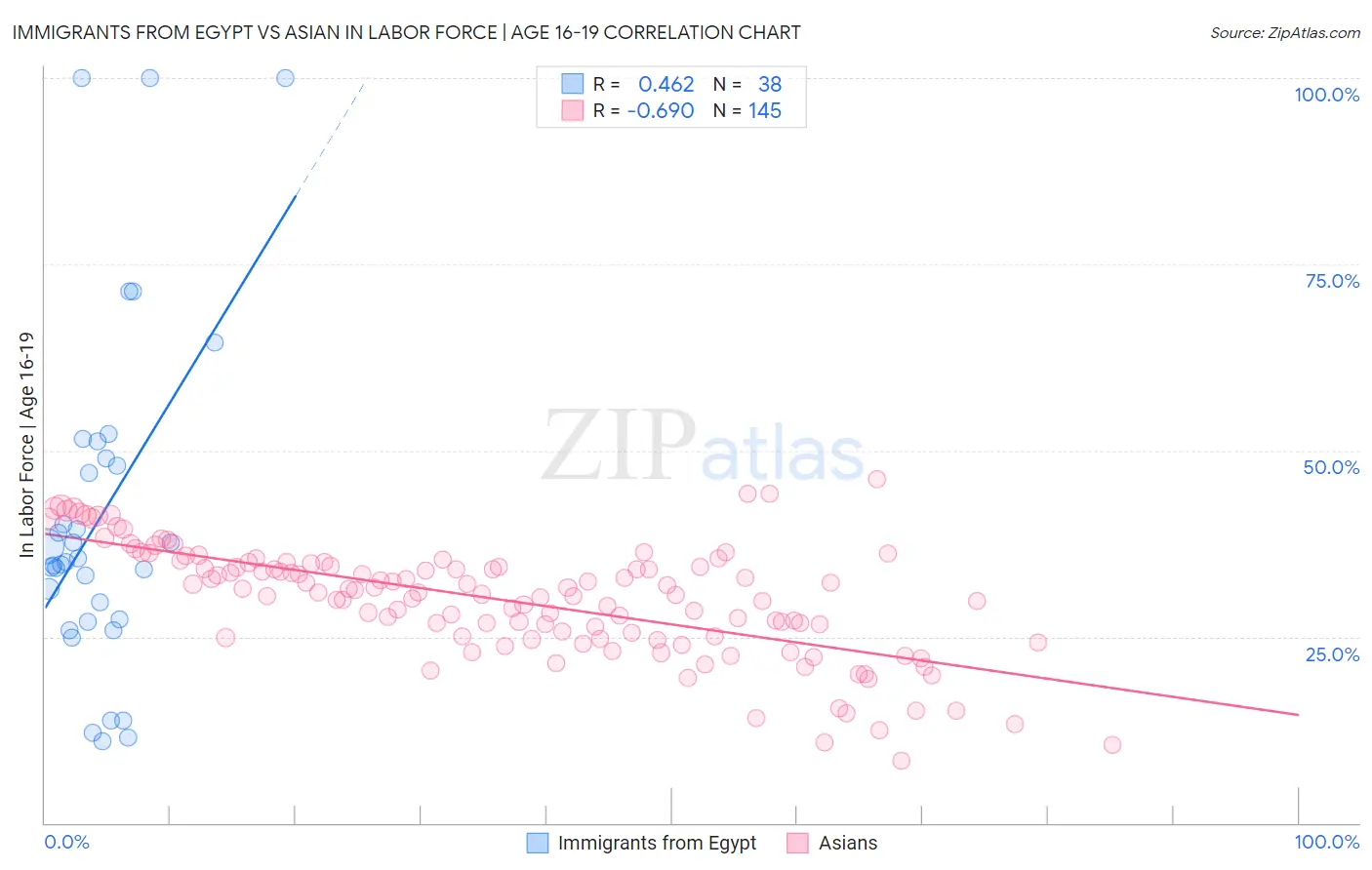 Immigrants from Egypt vs Asian In Labor Force | Age 16-19