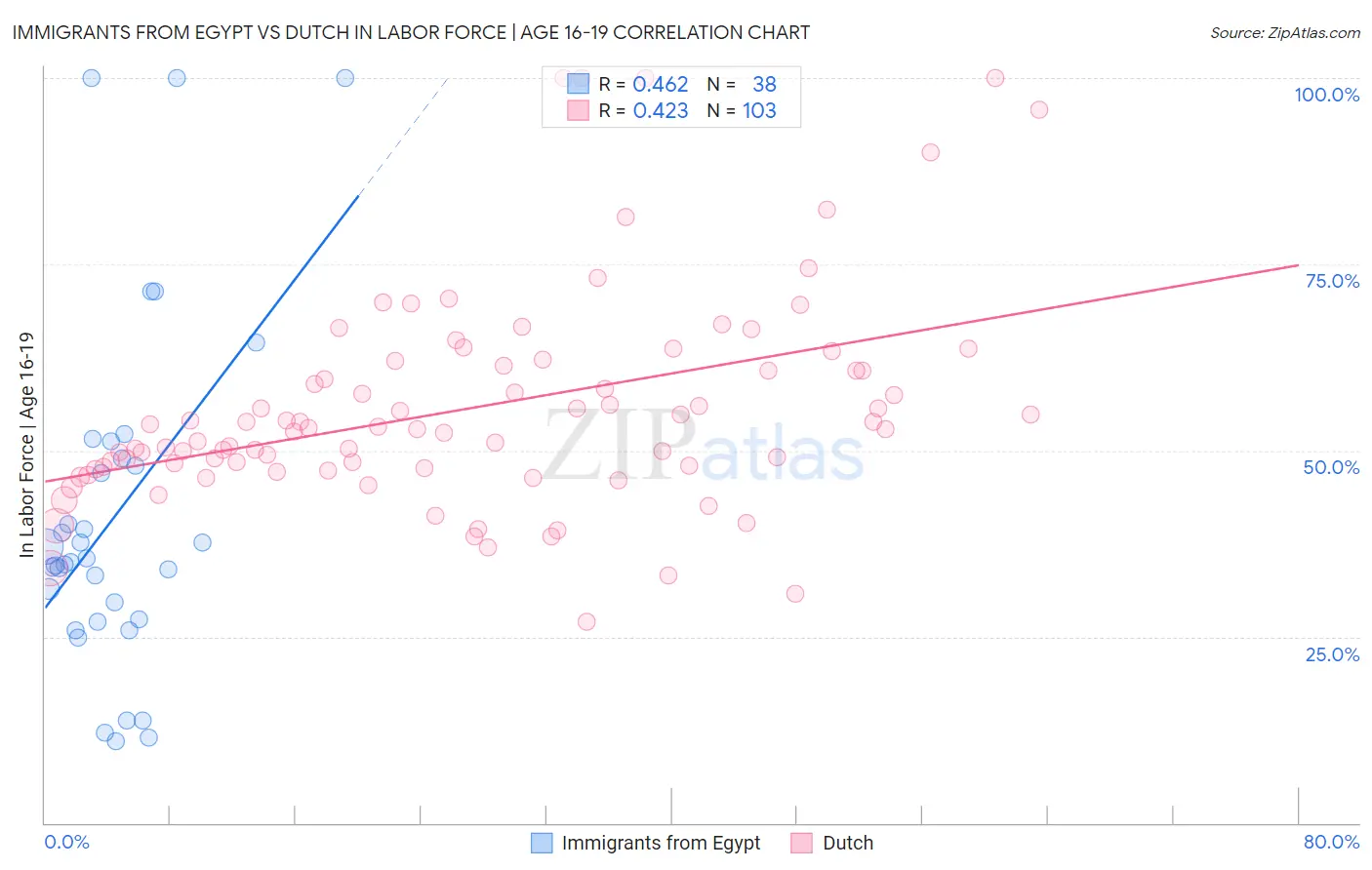 Immigrants from Egypt vs Dutch In Labor Force | Age 16-19