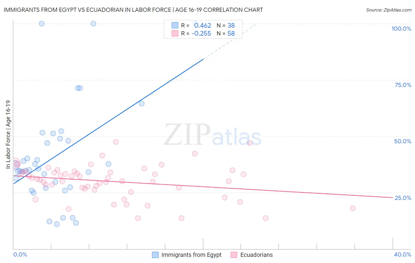 Immigrants from Egypt vs Ecuadorian In Labor Force | Age 16-19