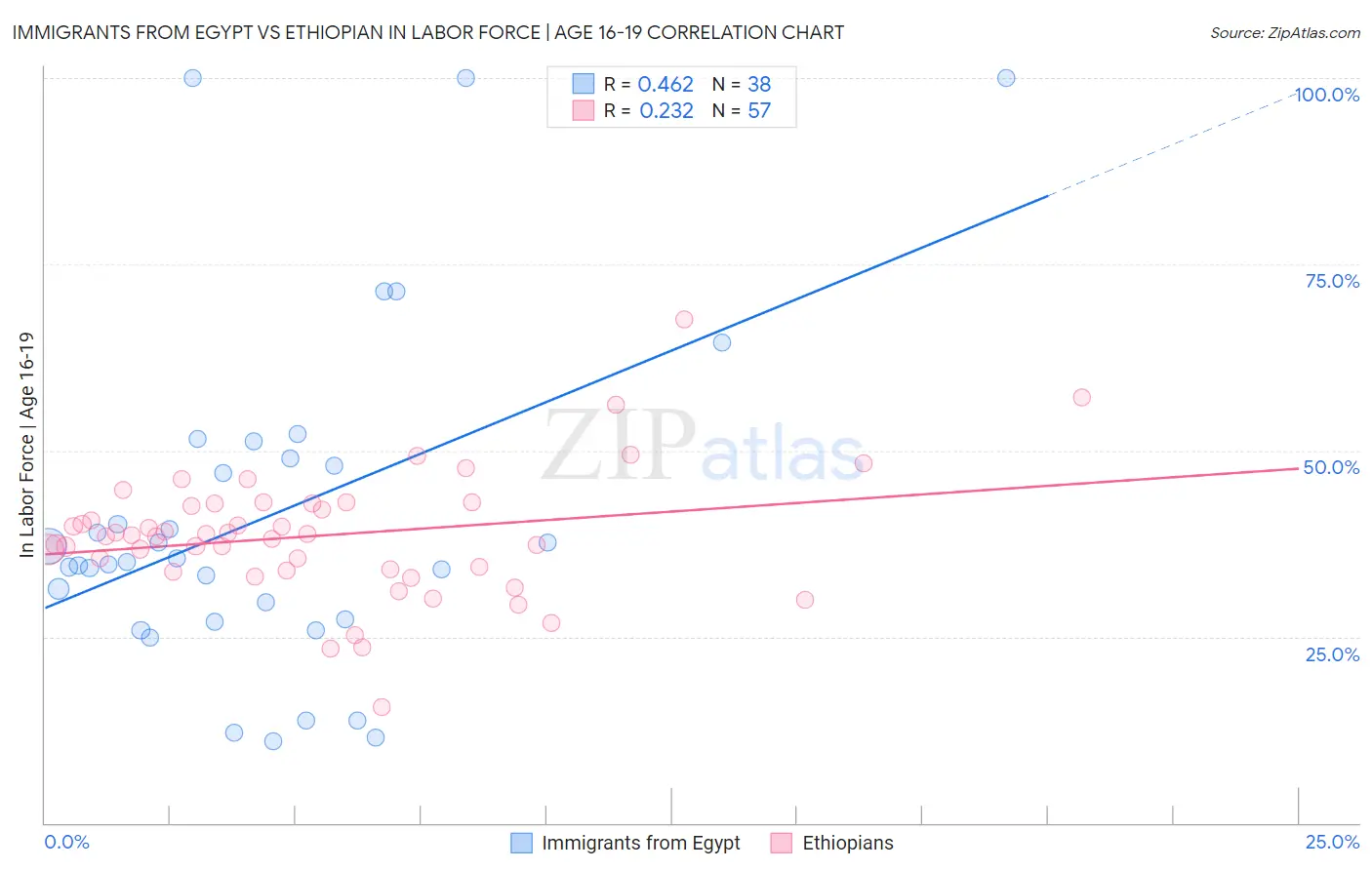 Immigrants from Egypt vs Ethiopian In Labor Force | Age 16-19