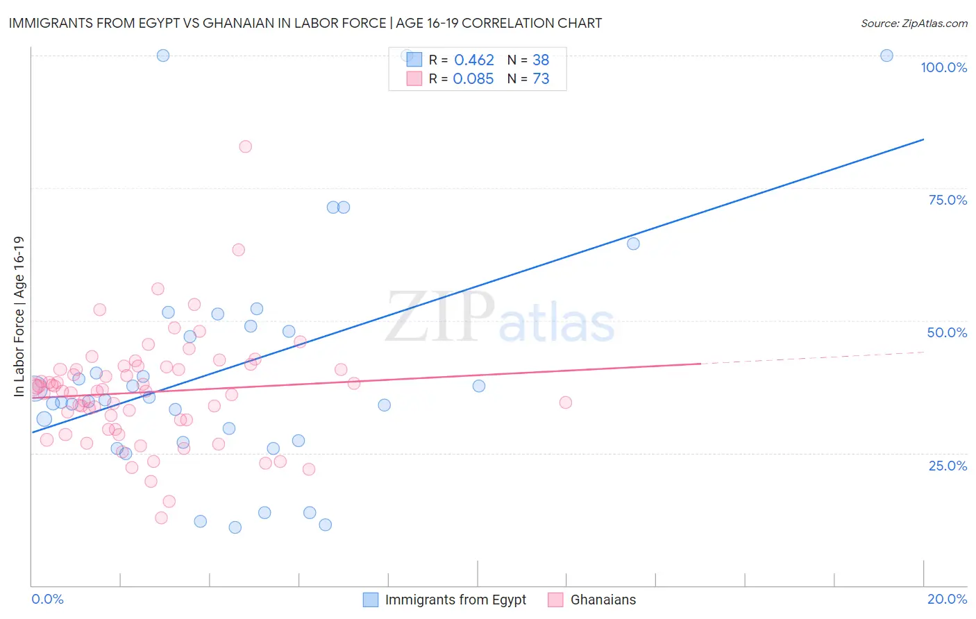 Immigrants from Egypt vs Ghanaian In Labor Force | Age 16-19