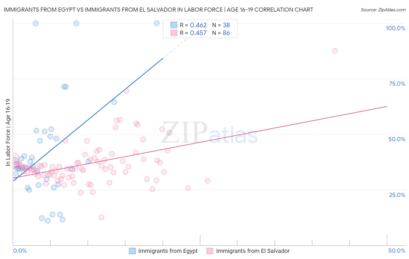 Immigrants from Egypt vs Immigrants from El Salvador In Labor Force | Age 16-19