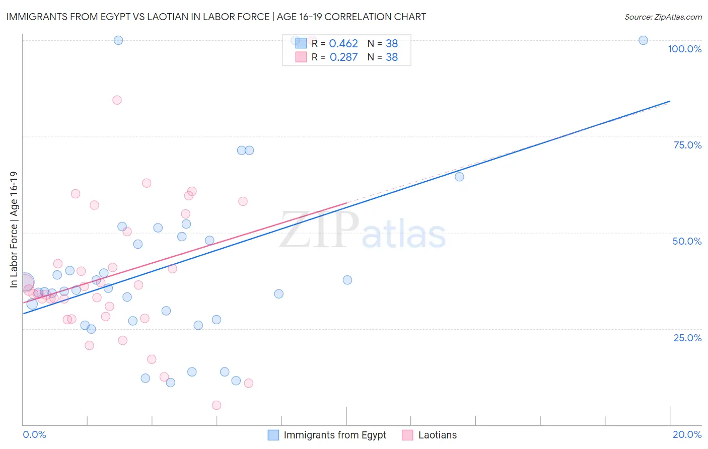 Immigrants from Egypt vs Laotian In Labor Force | Age 16-19
