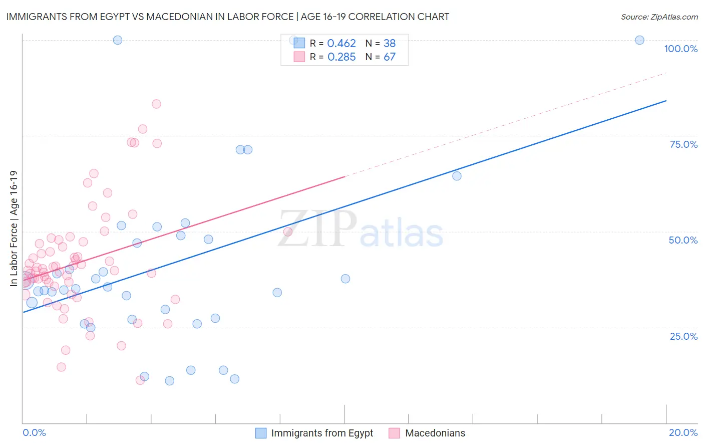 Immigrants from Egypt vs Macedonian In Labor Force | Age 16-19