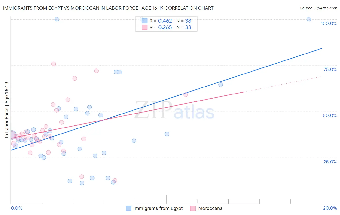 Immigrants from Egypt vs Moroccan In Labor Force | Age 16-19