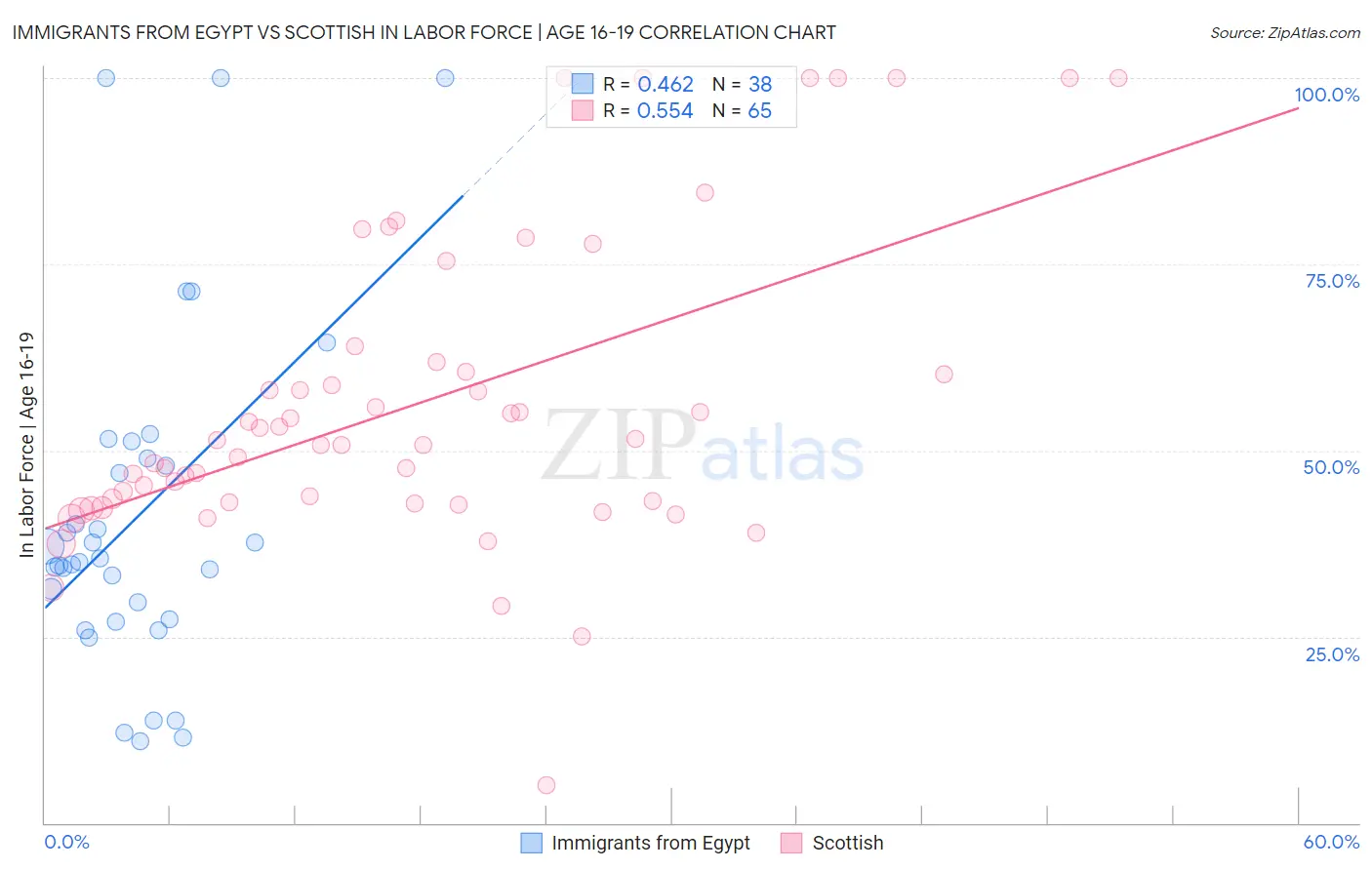 Immigrants from Egypt vs Scottish In Labor Force | Age 16-19