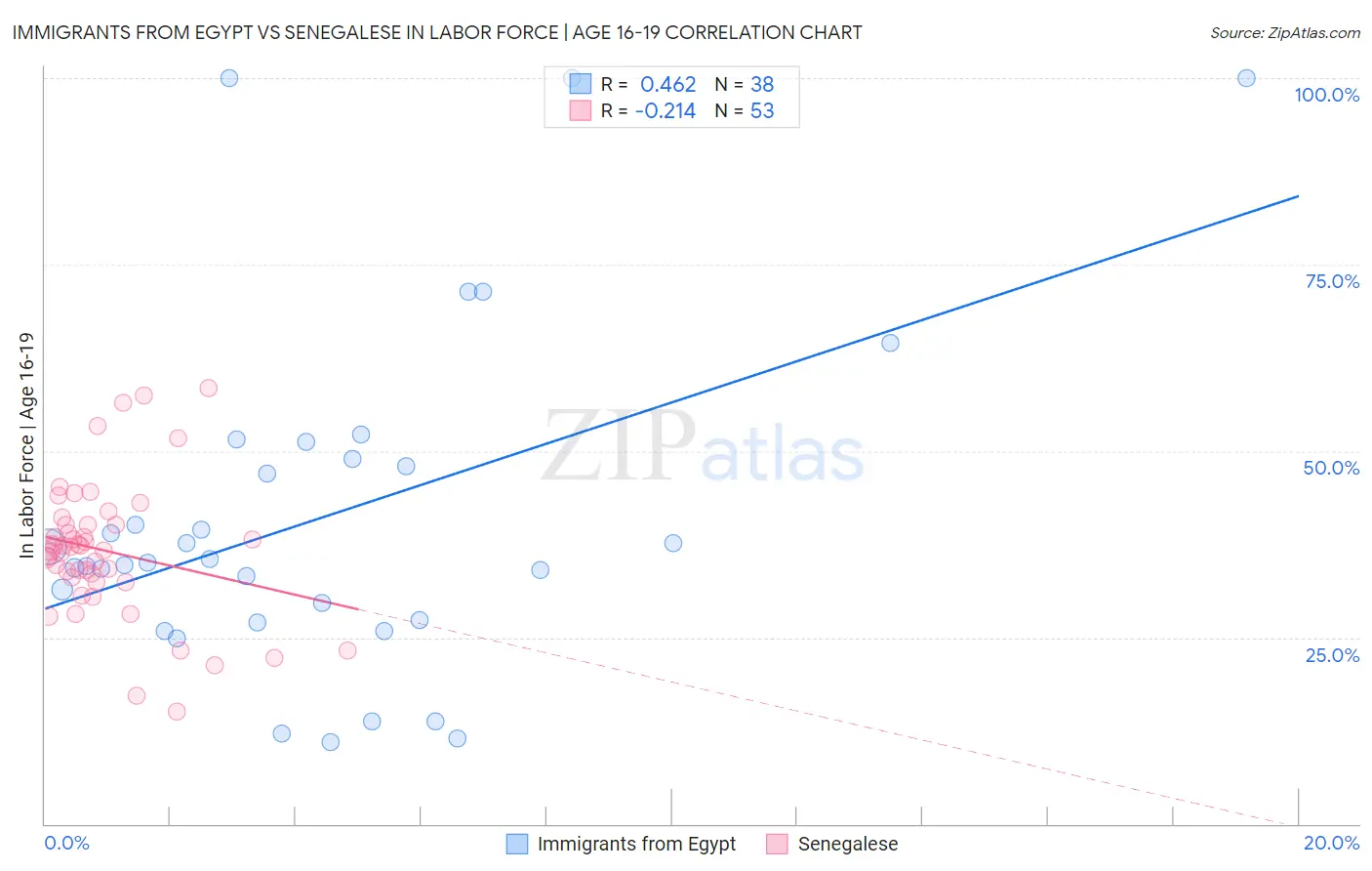 Immigrants from Egypt vs Senegalese In Labor Force | Age 16-19