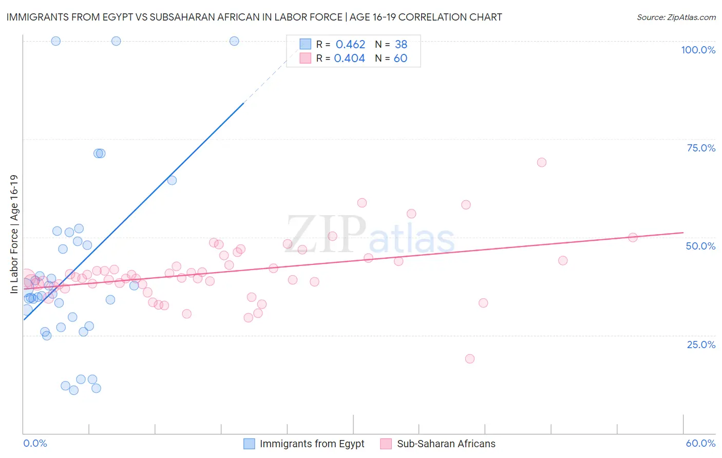 Immigrants from Egypt vs Subsaharan African In Labor Force | Age 16-19