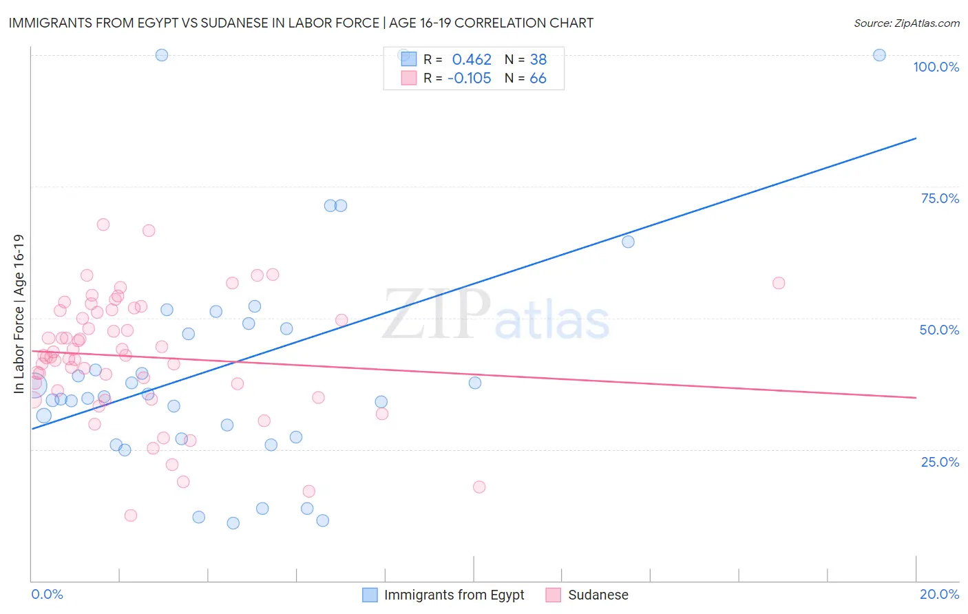Immigrants from Egypt vs Sudanese In Labor Force | Age 16-19