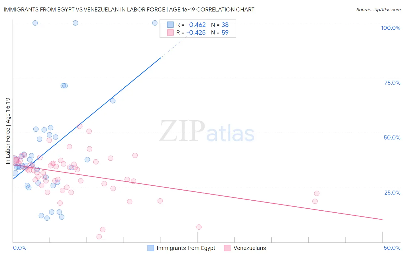 Immigrants from Egypt vs Venezuelan In Labor Force | Age 16-19