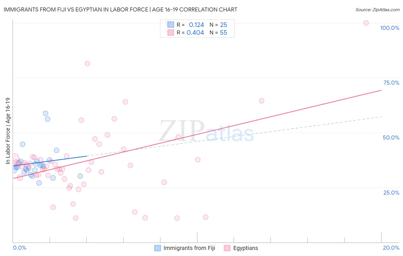 Immigrants from Fiji vs Egyptian In Labor Force | Age 16-19