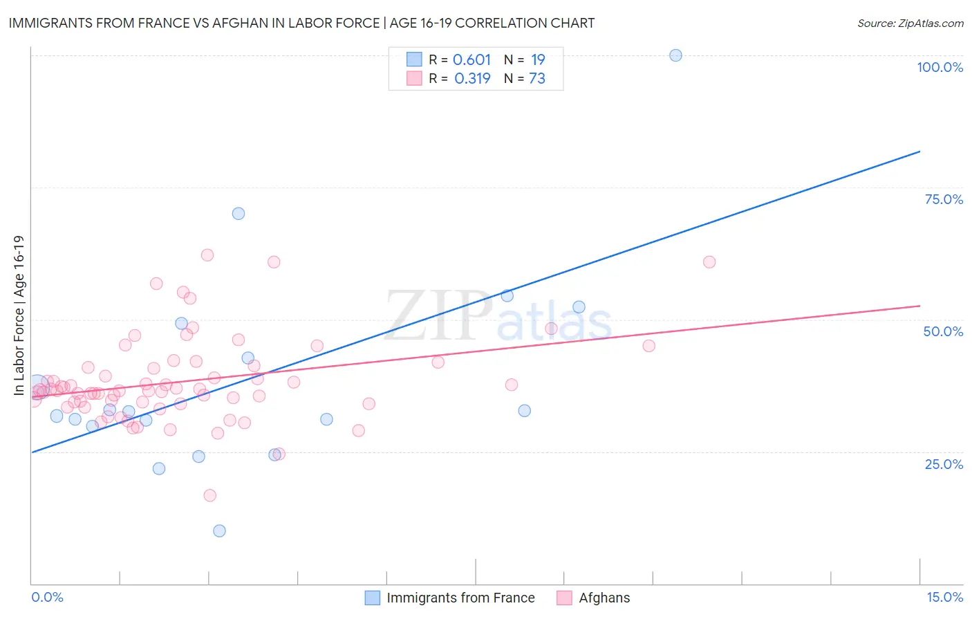 Immigrants from France vs Afghan In Labor Force | Age 16-19