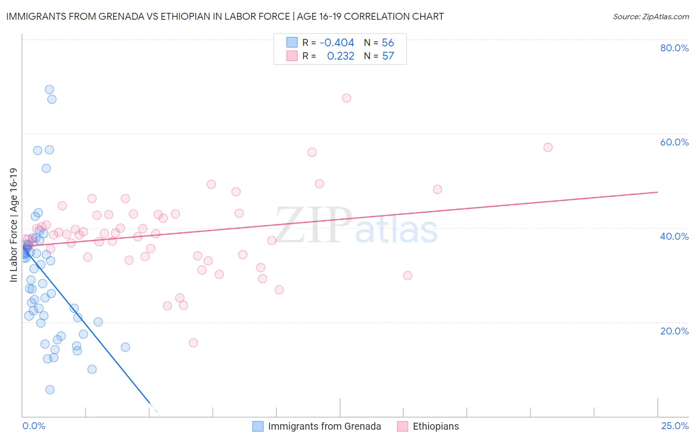Immigrants from Grenada vs Ethiopian In Labor Force | Age 16-19