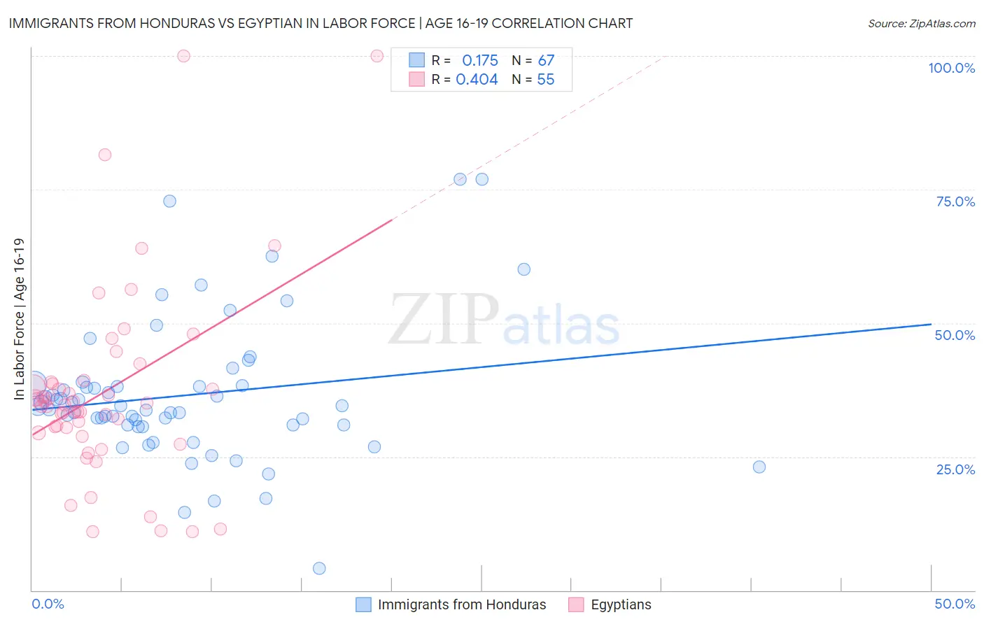 Immigrants from Honduras vs Egyptian In Labor Force | Age 16-19