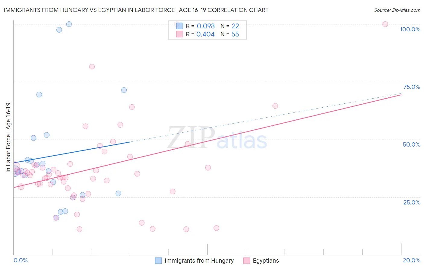 Immigrants from Hungary vs Egyptian In Labor Force | Age 16-19