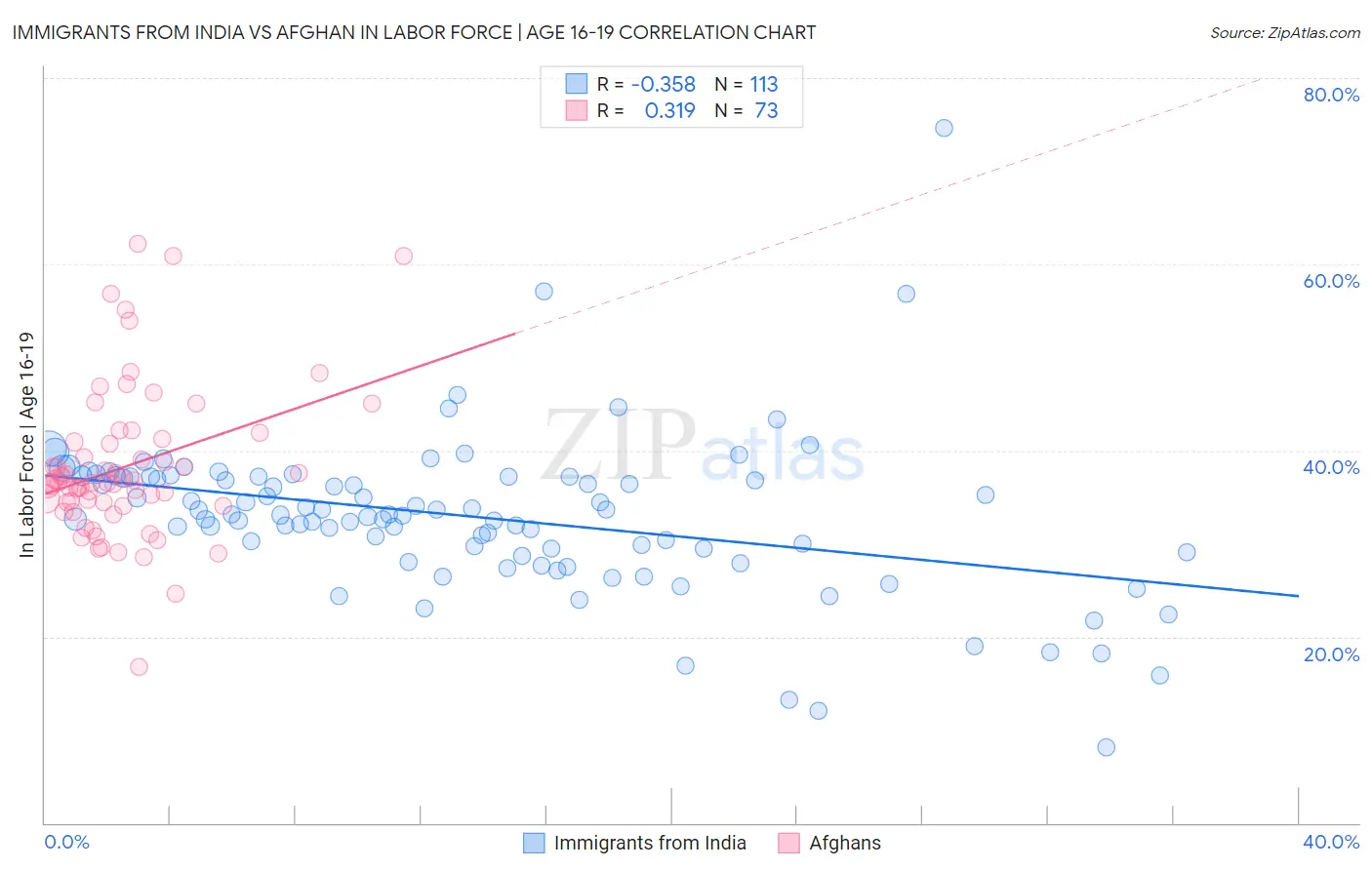 Immigrants from India vs Afghan In Labor Force | Age 16-19