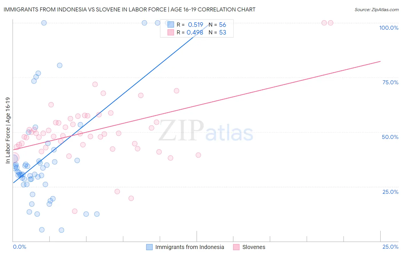 Immigrants from Indonesia vs Slovene In Labor Force | Age 16-19