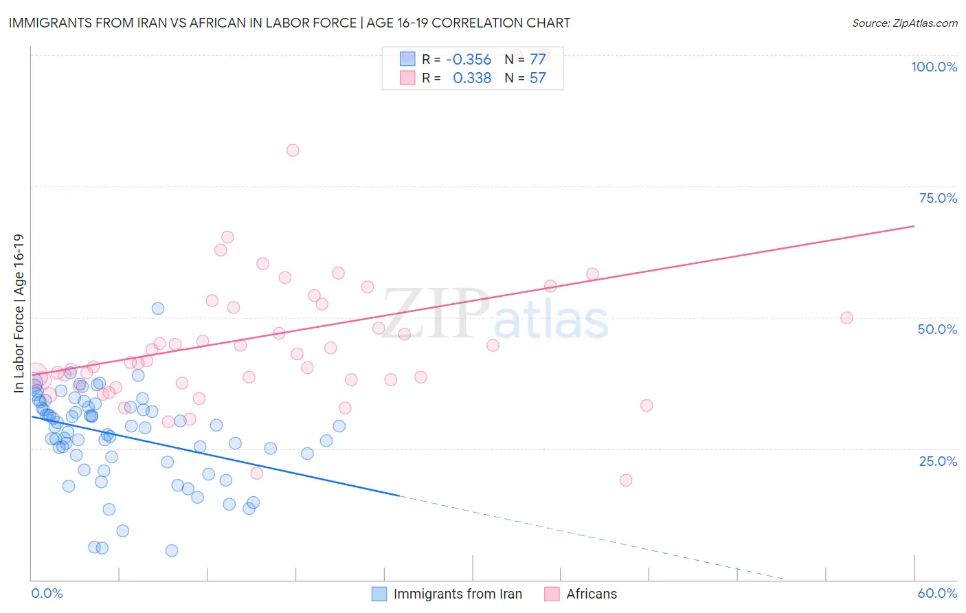 Immigrants from Iran vs African In Labor Force | Age 16-19
