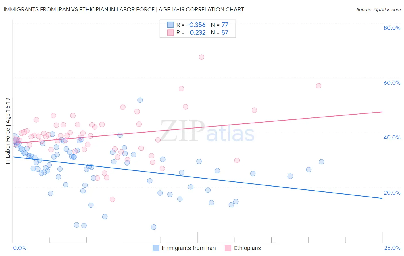 Immigrants from Iran vs Ethiopian In Labor Force | Age 16-19