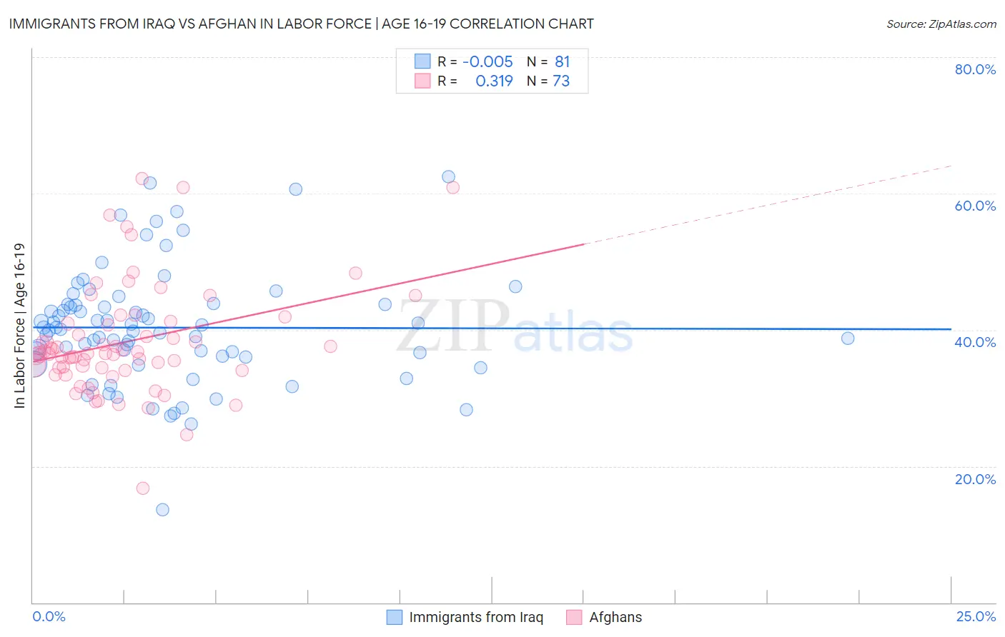 Immigrants from Iraq vs Afghan In Labor Force | Age 16-19