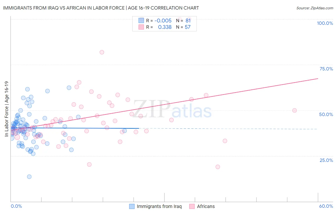 Immigrants from Iraq vs African In Labor Force | Age 16-19