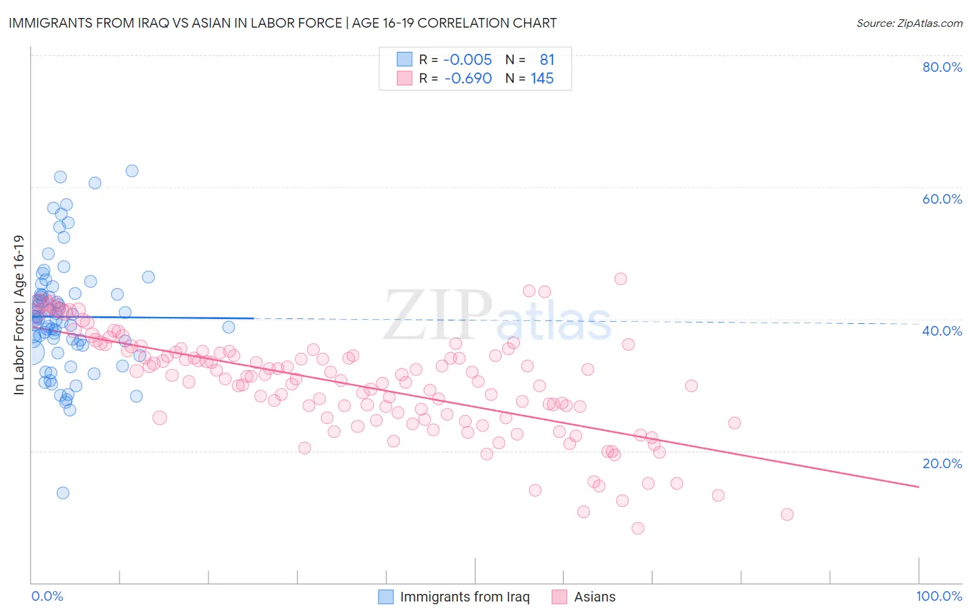 Immigrants from Iraq vs Asian In Labor Force | Age 16-19