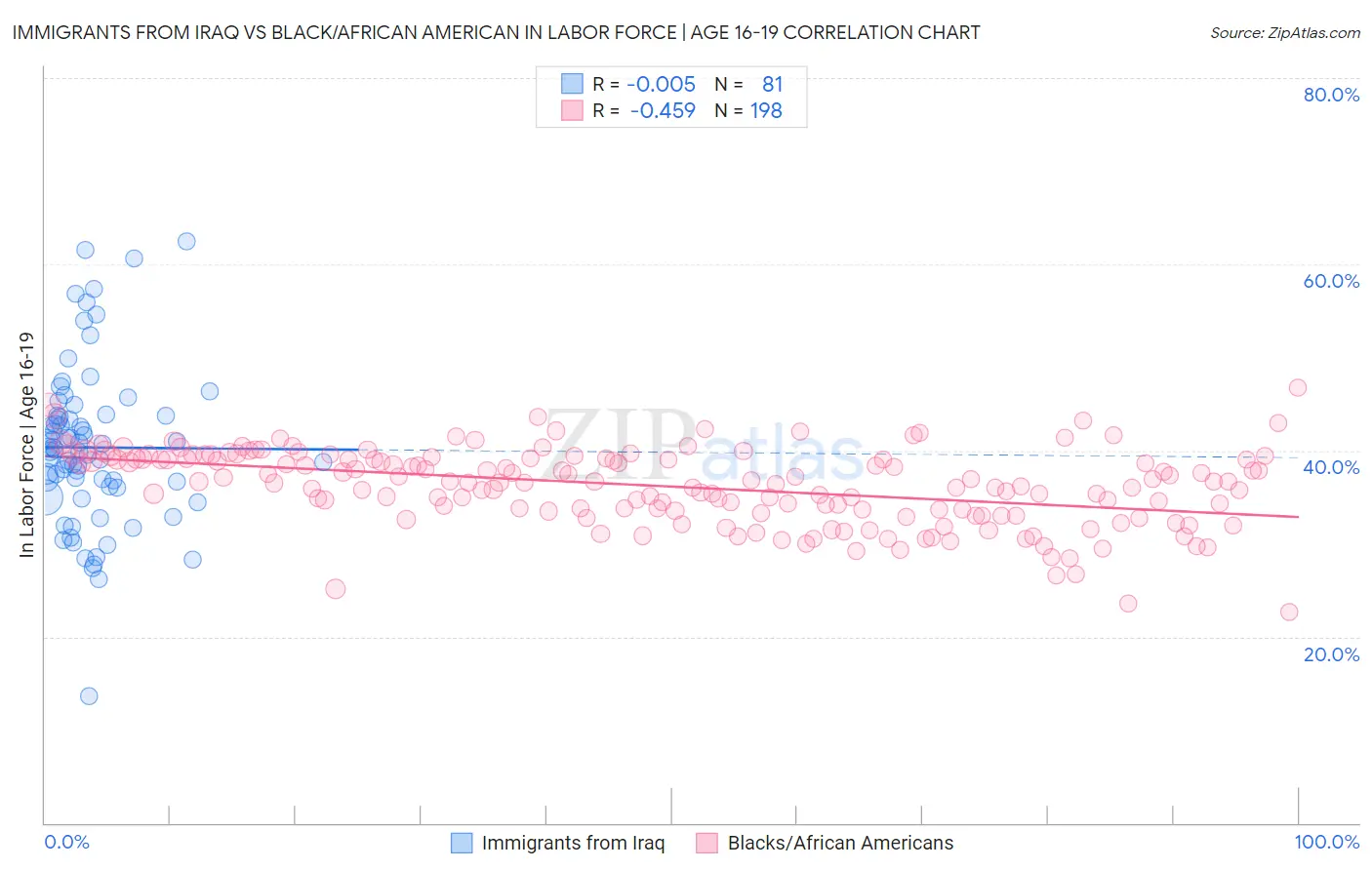 Immigrants from Iraq vs Black/African American In Labor Force | Age 16-19