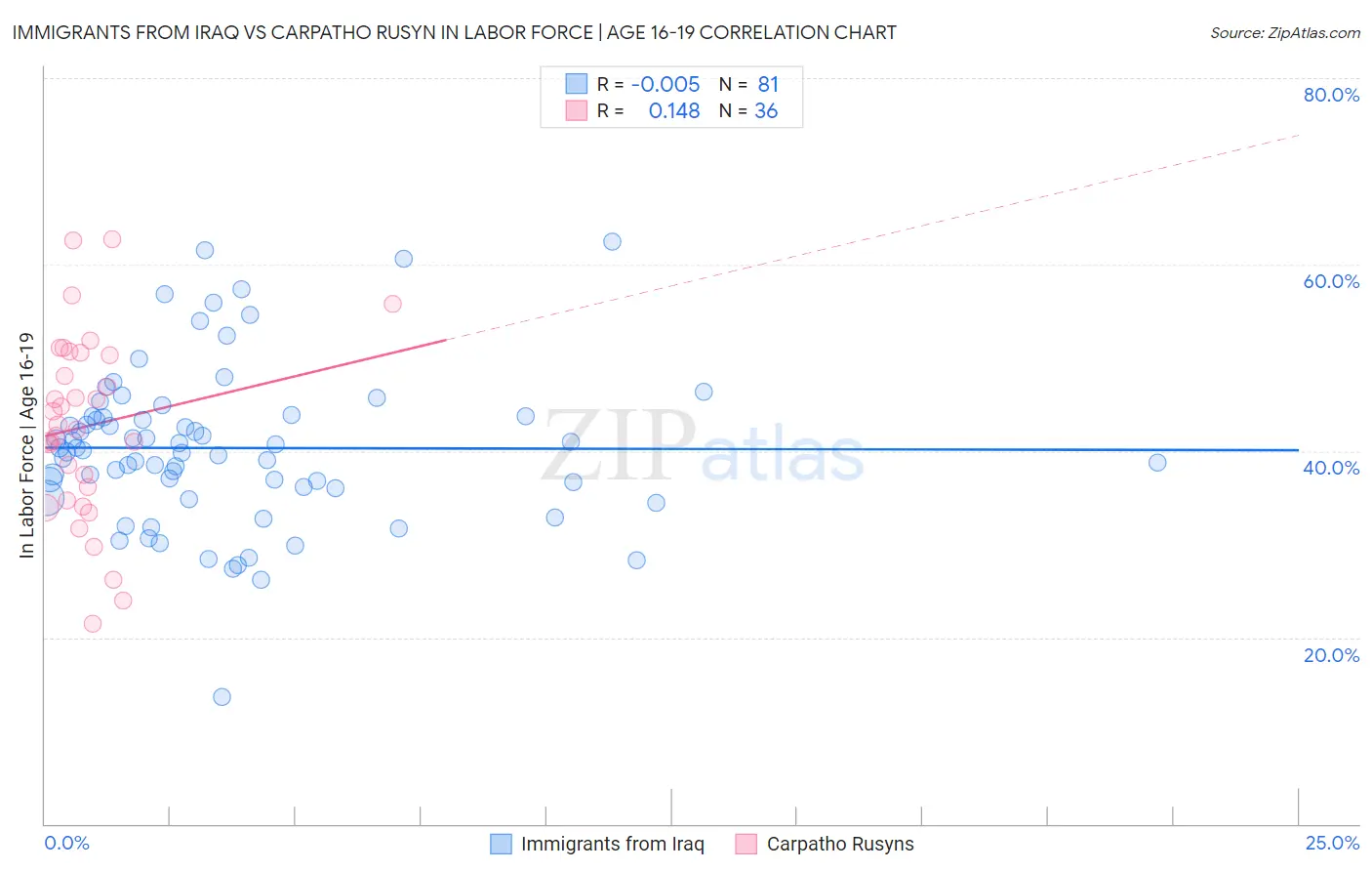 Immigrants from Iraq vs Carpatho Rusyn In Labor Force | Age 16-19