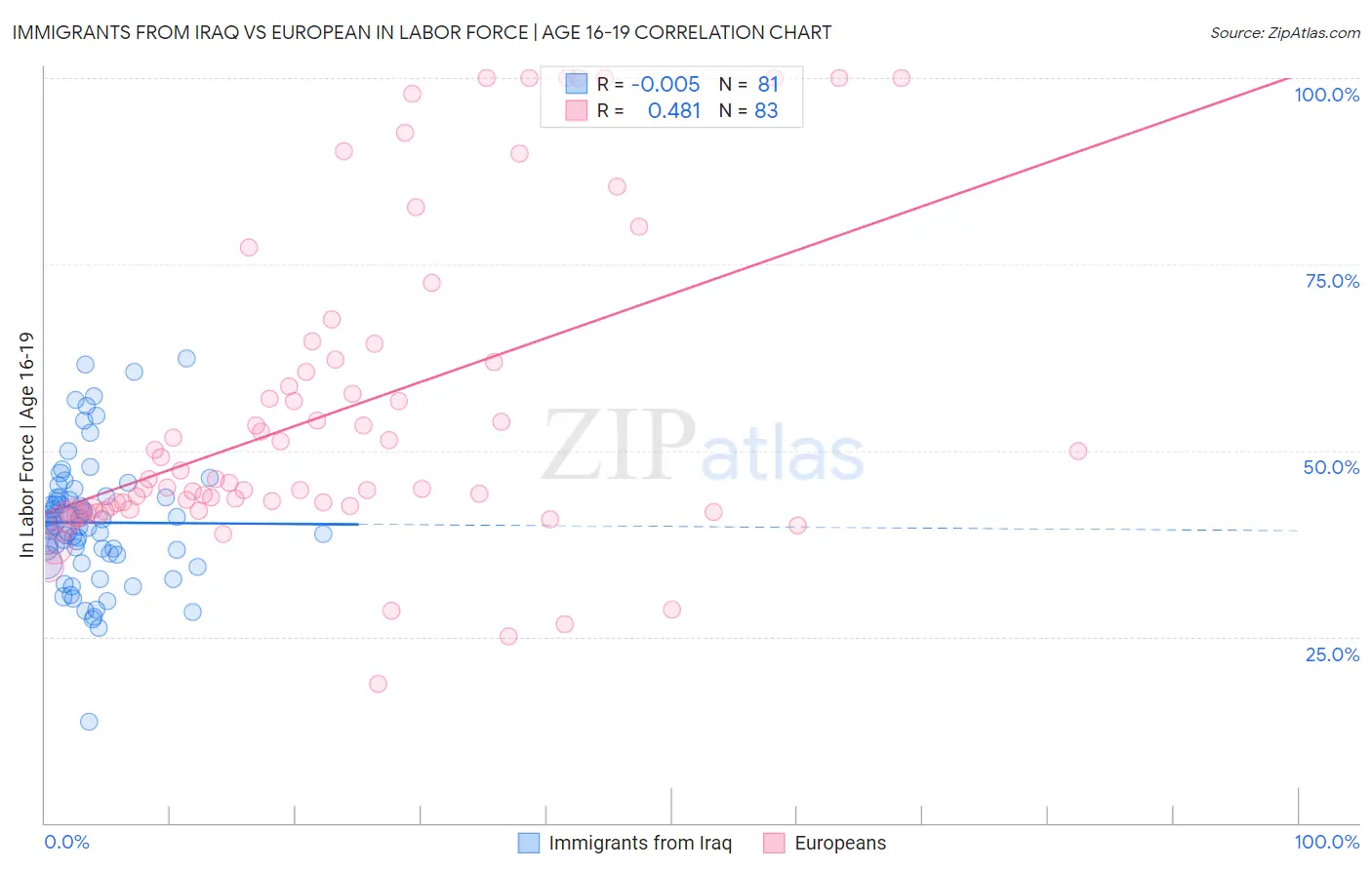 Immigrants from Iraq vs European In Labor Force | Age 16-19