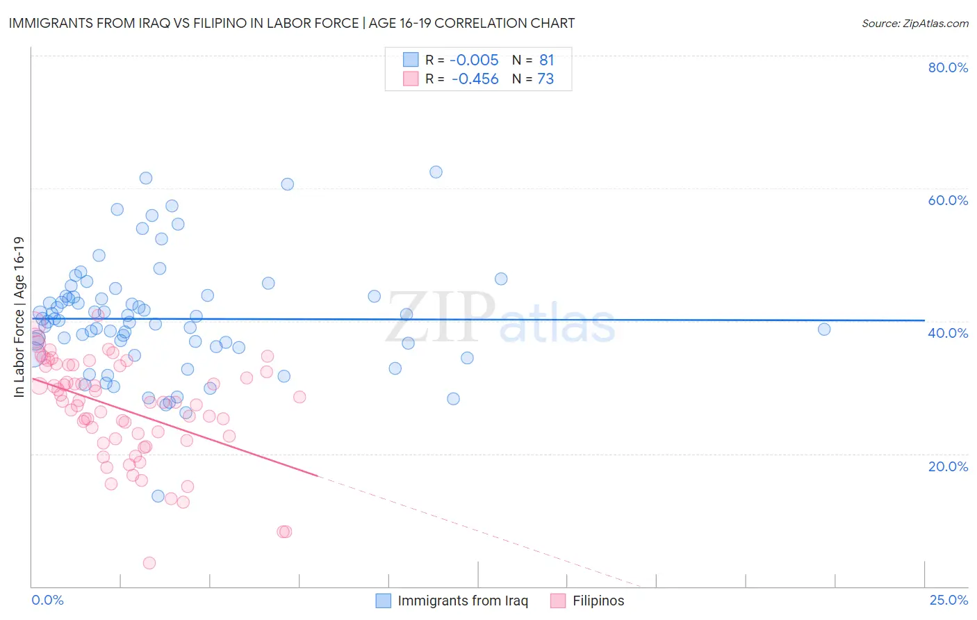 Immigrants from Iraq vs Filipino In Labor Force | Age 16-19