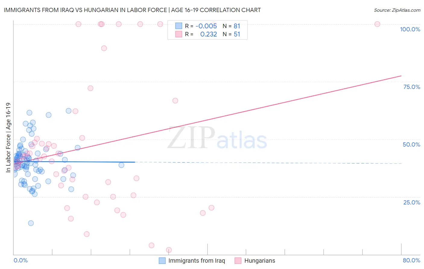 Immigrants from Iraq vs Hungarian In Labor Force | Age 16-19