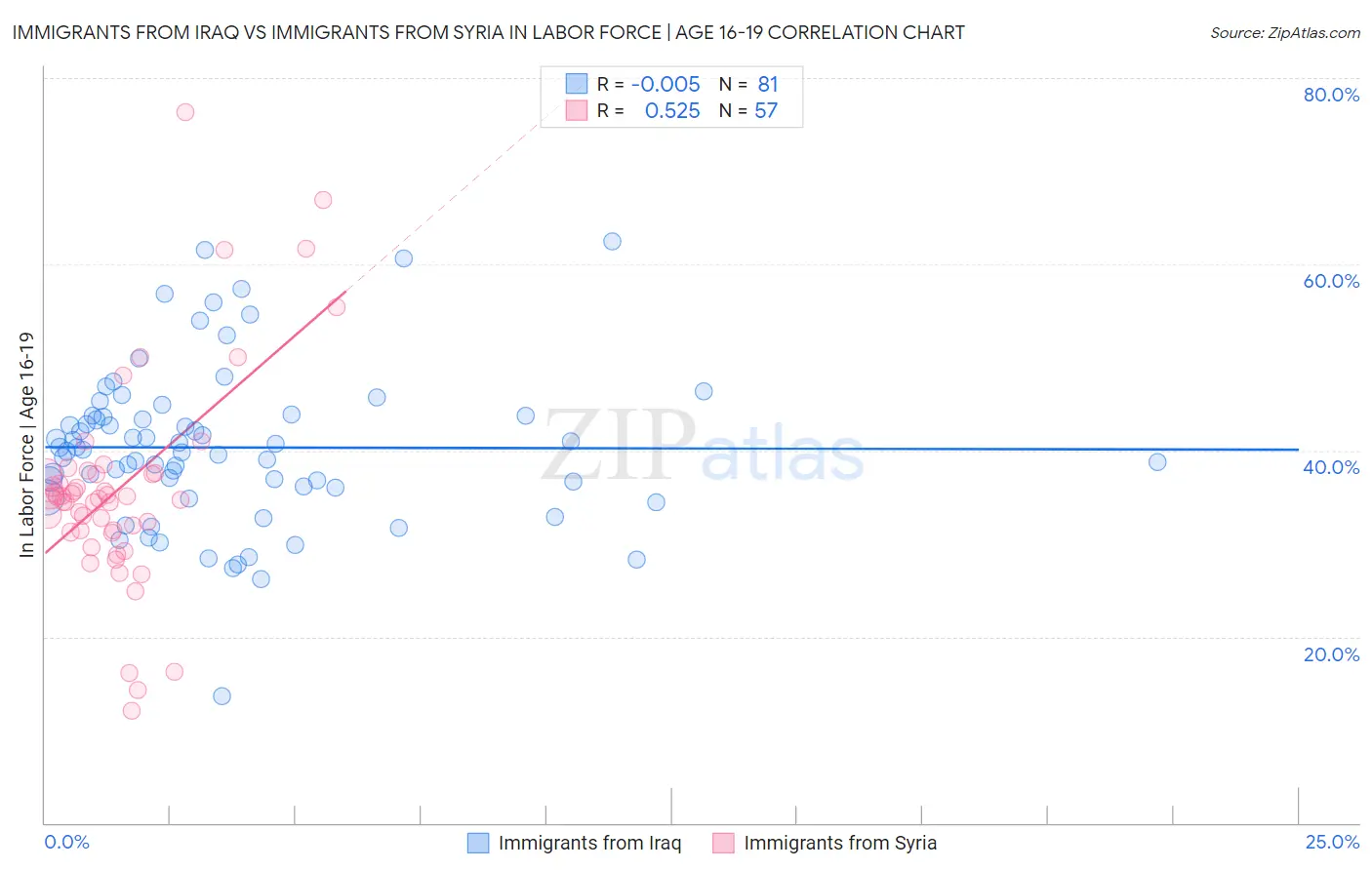 Immigrants from Iraq vs Immigrants from Syria In Labor Force | Age 16-19