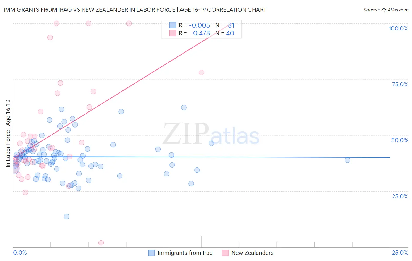 Immigrants from Iraq vs New Zealander In Labor Force | Age 16-19