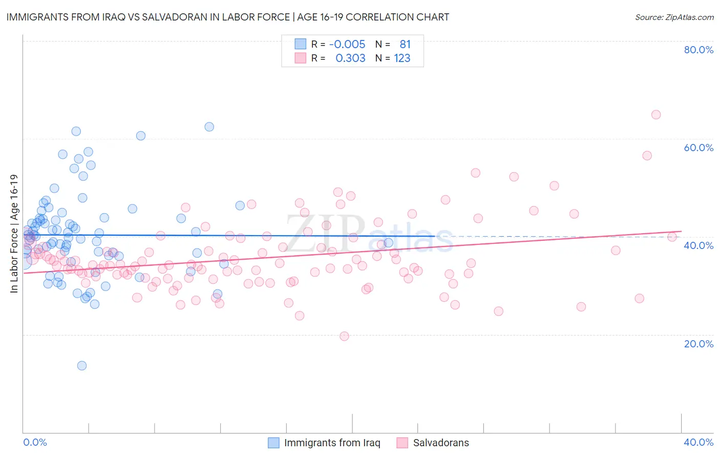 Immigrants from Iraq vs Salvadoran In Labor Force | Age 16-19
