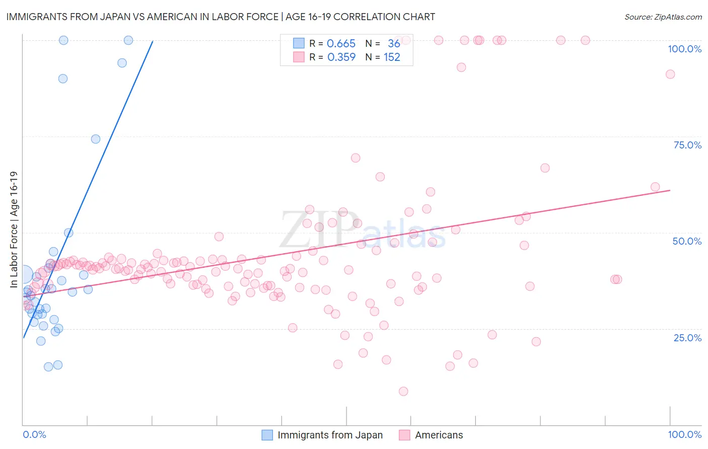 Immigrants from Japan vs American In Labor Force | Age 16-19
