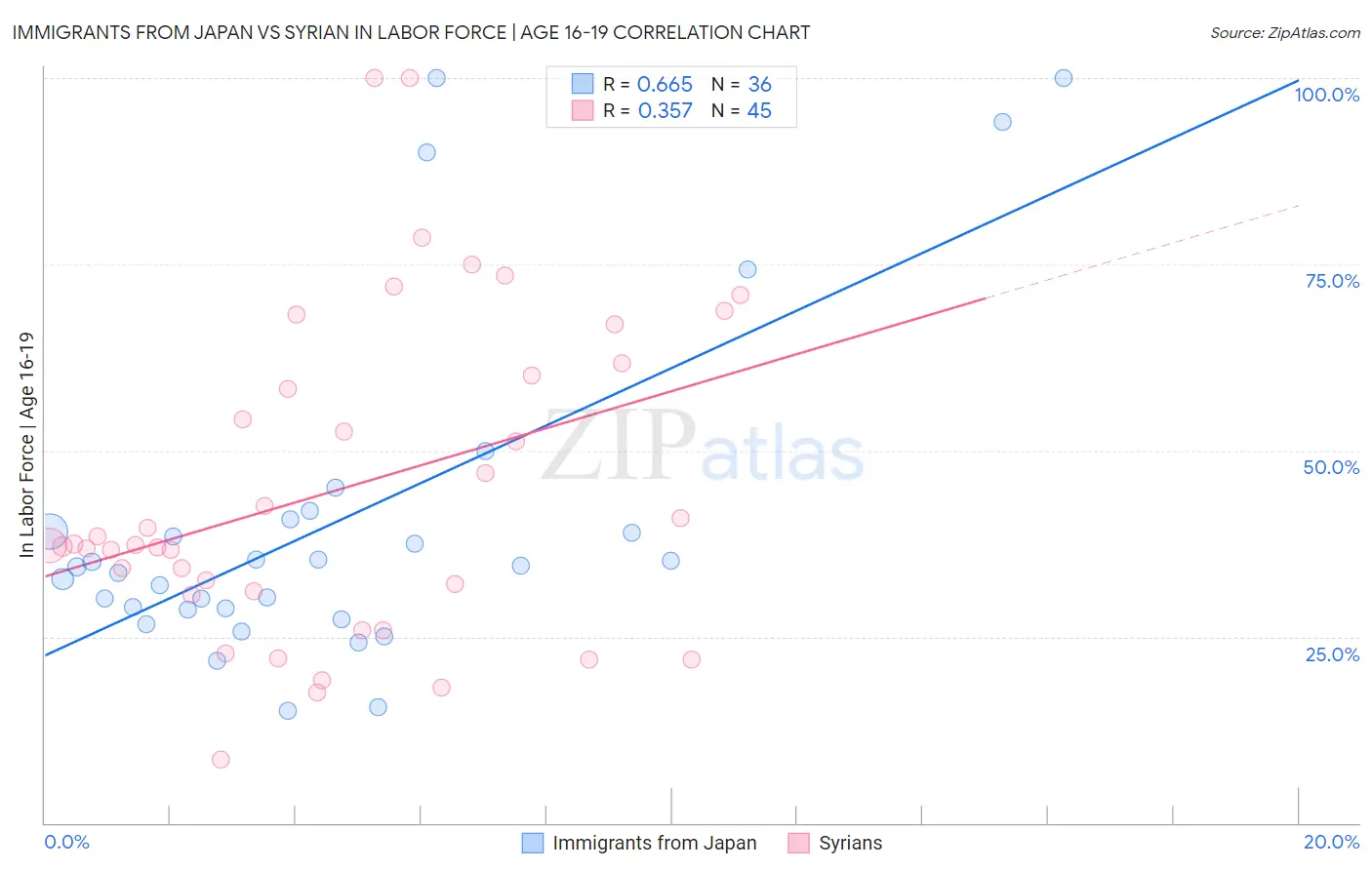 Immigrants from Japan vs Syrian In Labor Force | Age 16-19