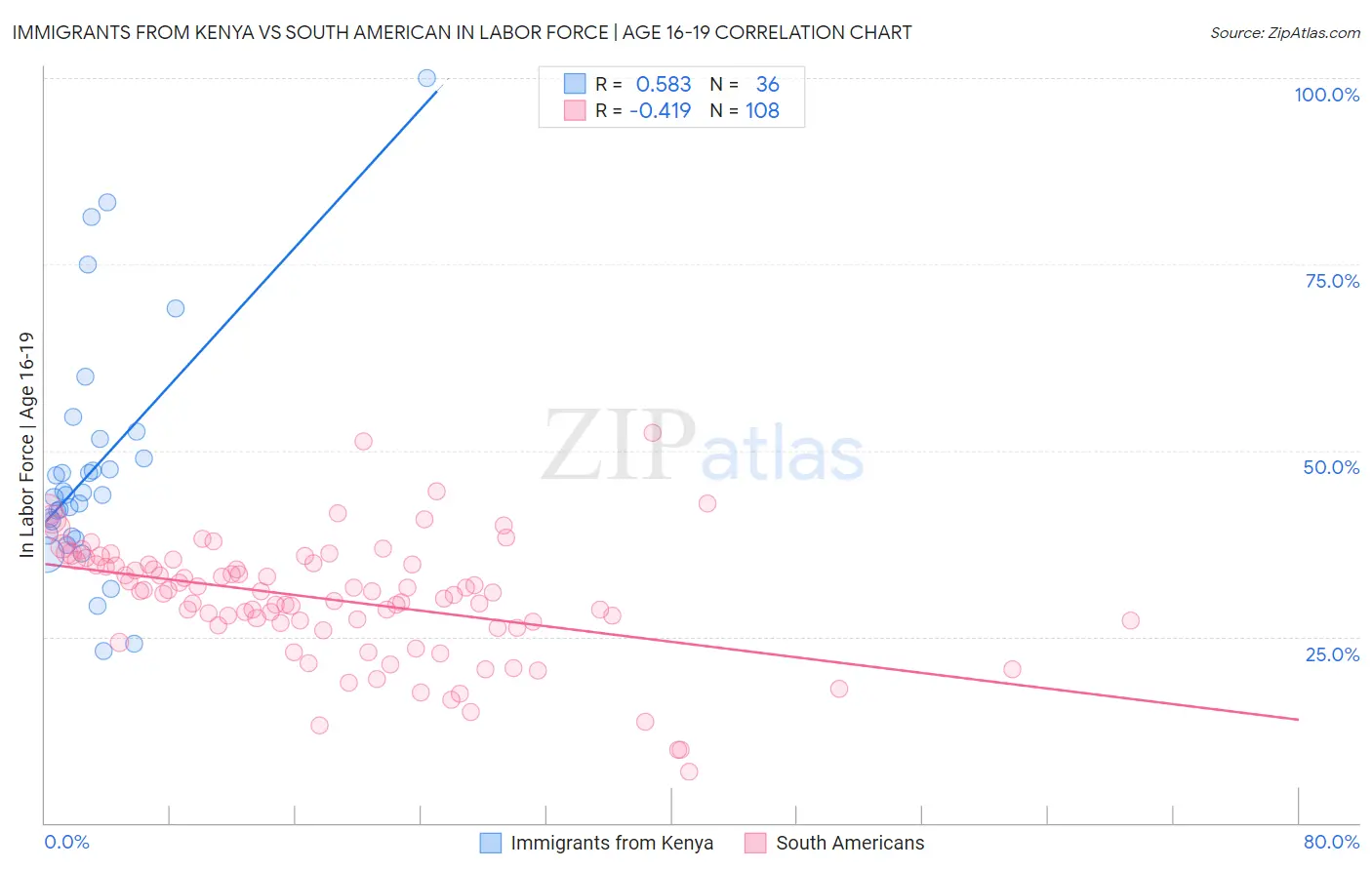 Immigrants from Kenya vs South American In Labor Force | Age 16-19