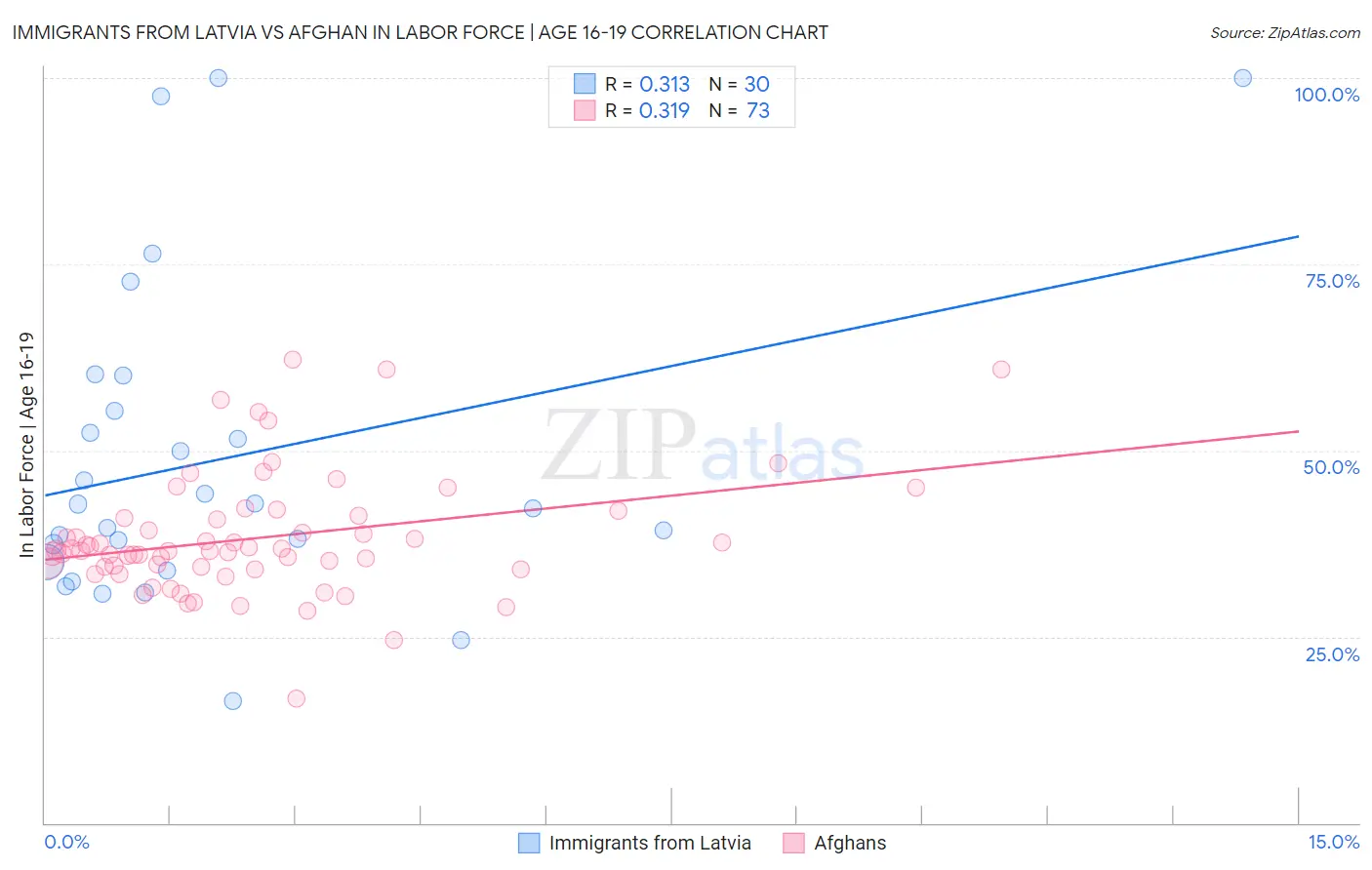 Immigrants from Latvia vs Afghan In Labor Force | Age 16-19