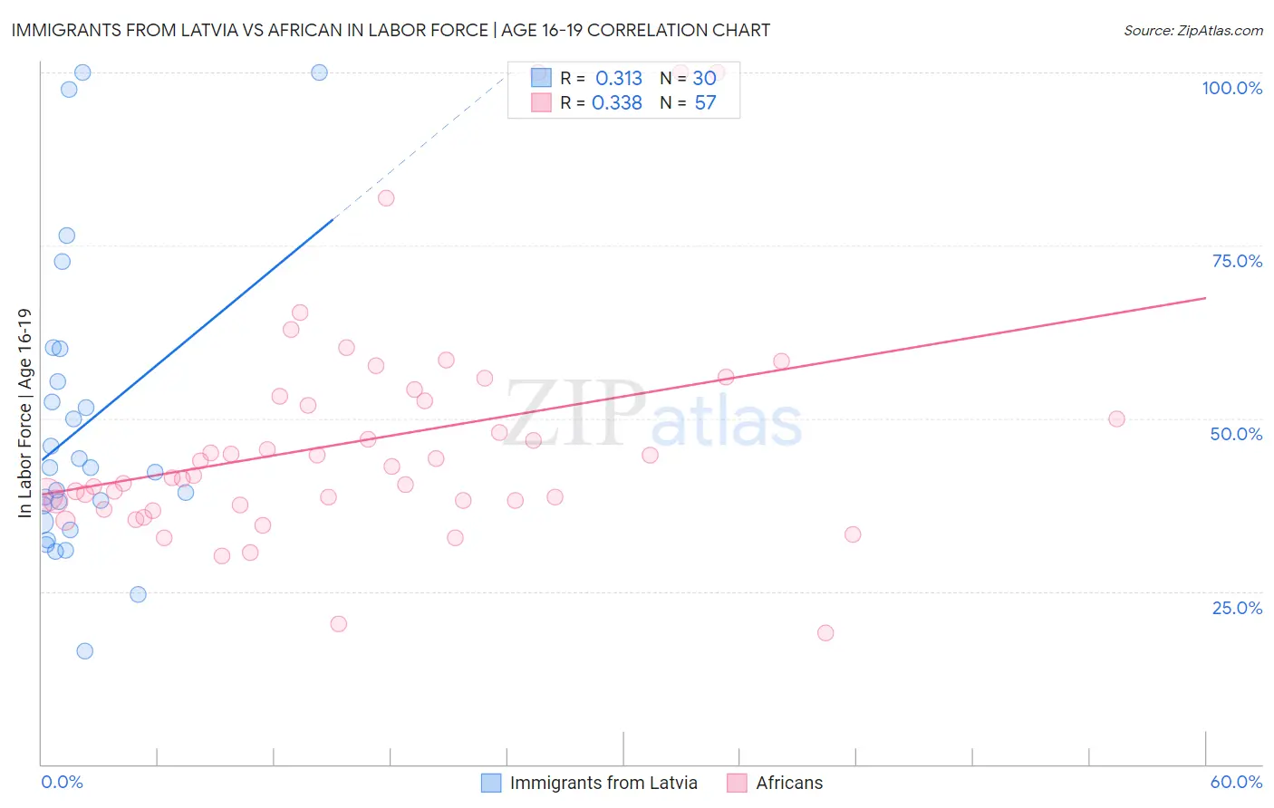 Immigrants from Latvia vs African In Labor Force | Age 16-19