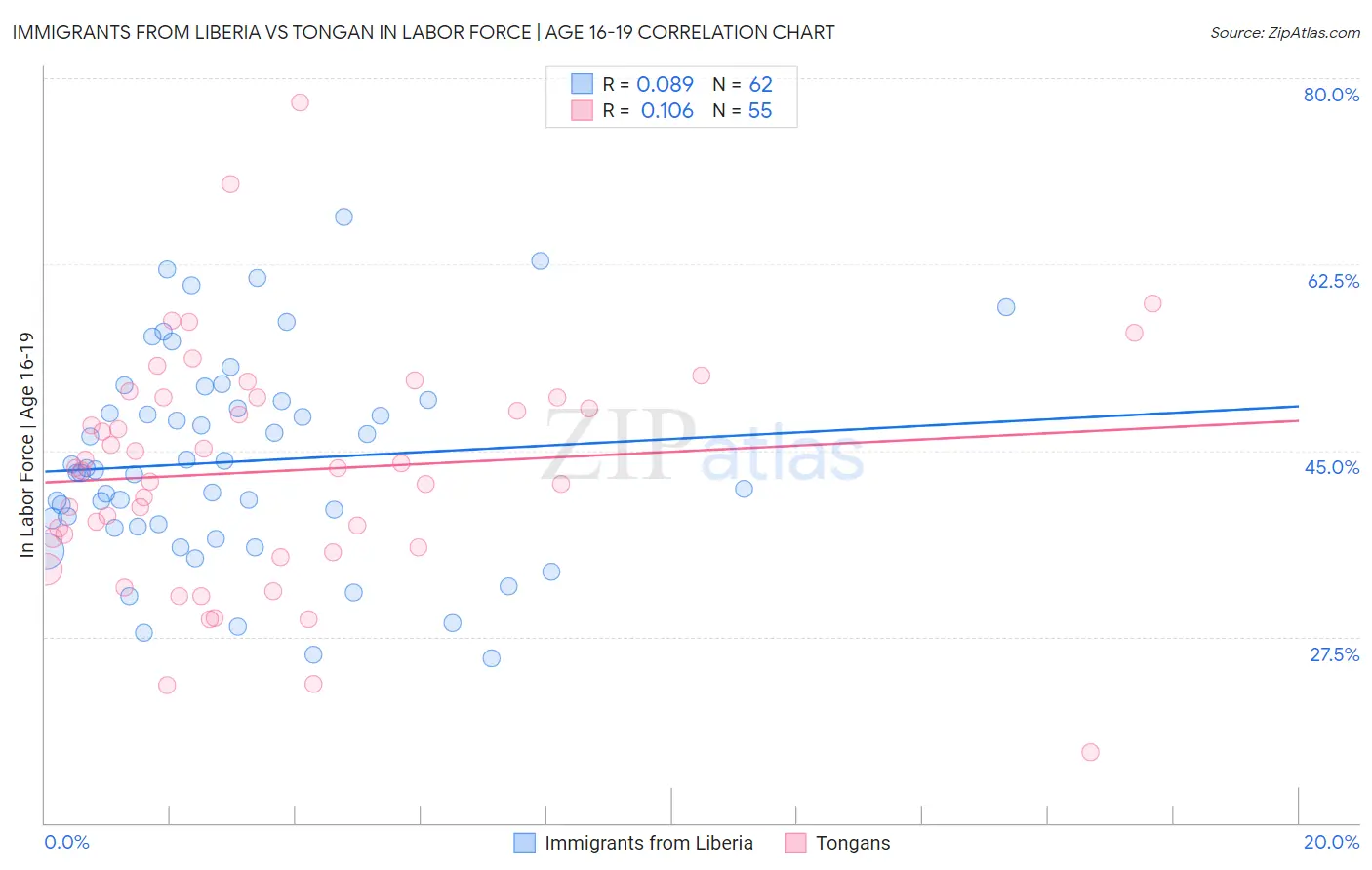 Immigrants from Liberia vs Tongan In Labor Force | Age 16-19