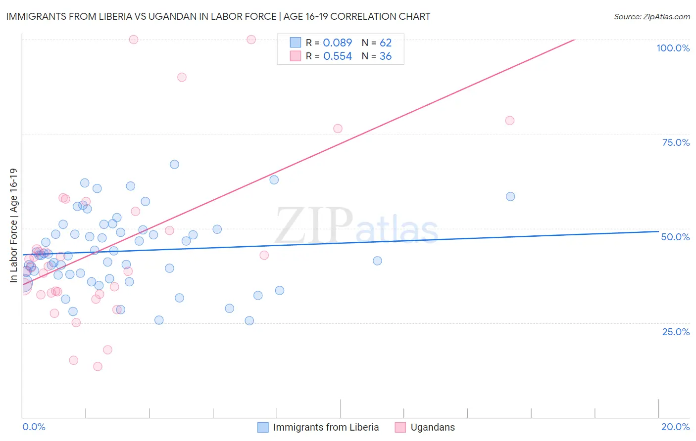 Immigrants from Liberia vs Ugandan In Labor Force | Age 16-19