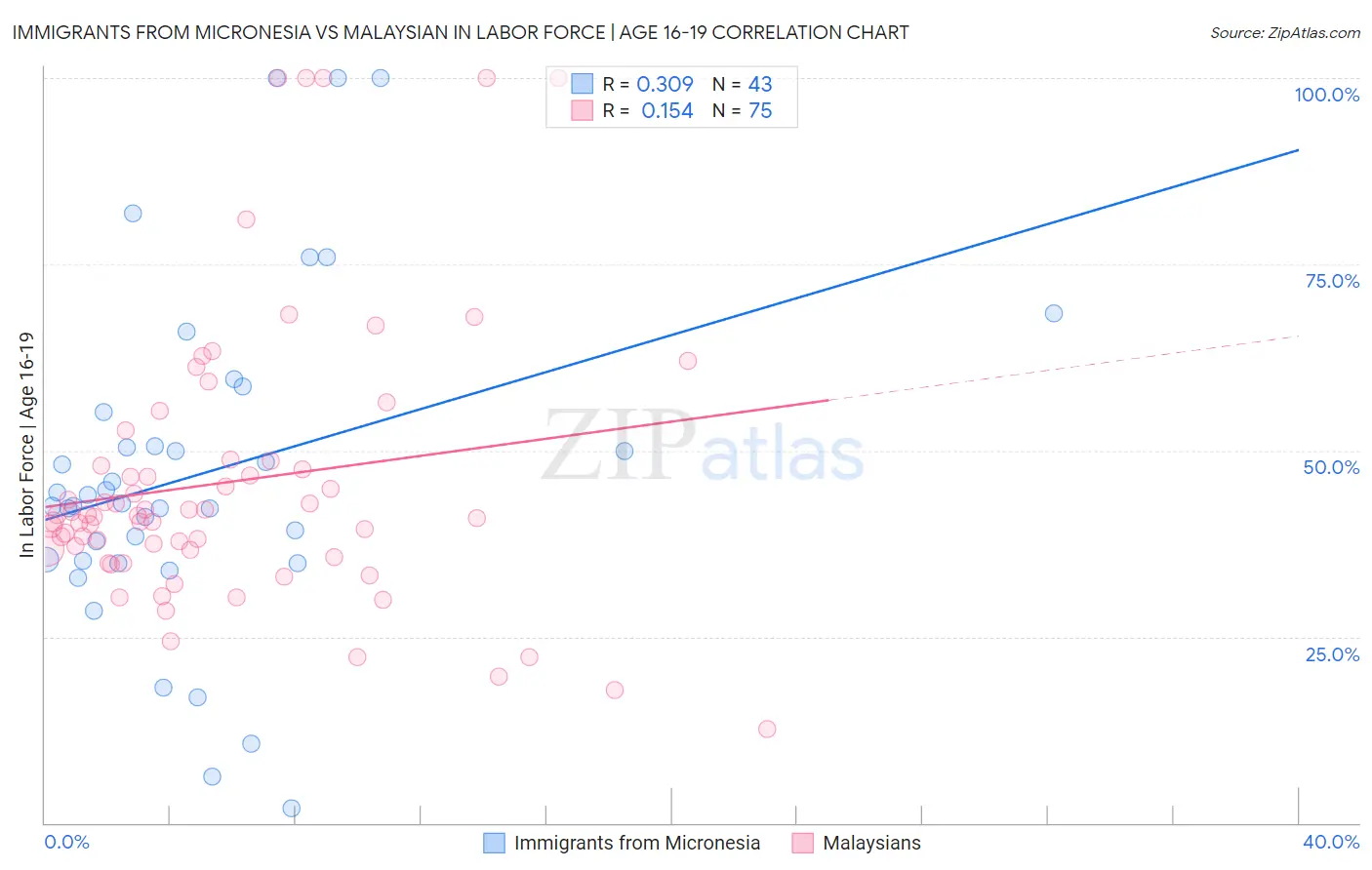 Immigrants from Micronesia vs Malaysian In Labor Force | Age 16-19