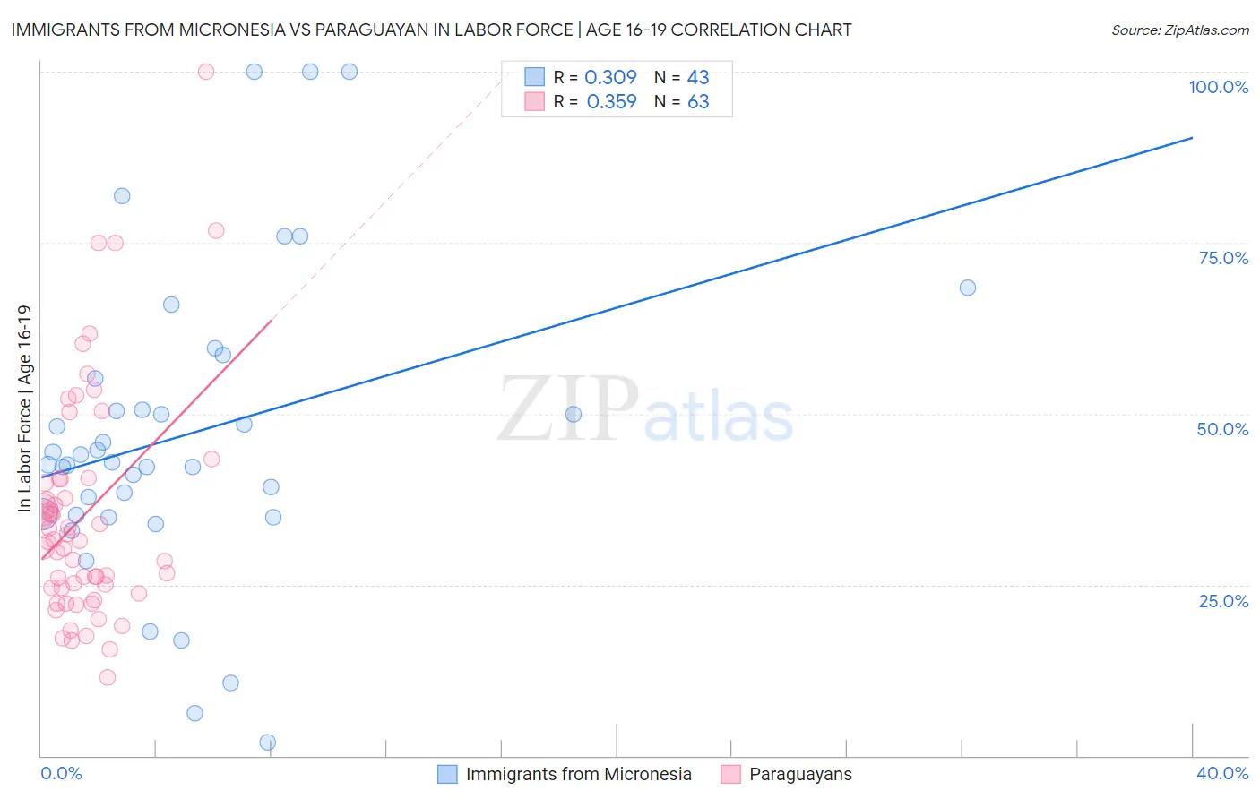 Immigrants from Micronesia vs Paraguayan In Labor Force | Age 16-19