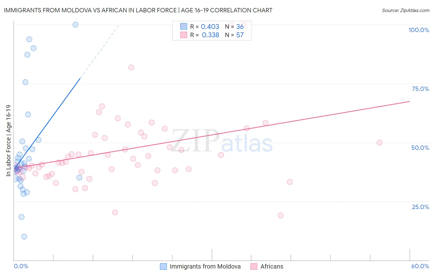 Immigrants from Moldova vs African In Labor Force | Age 16-19