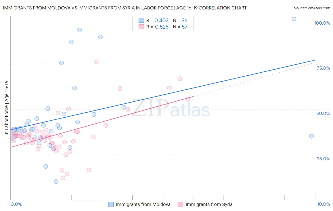 Immigrants from Moldova vs Immigrants from Syria In Labor Force | Age 16-19